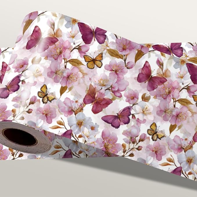 Pink Floral Wallpaper Border 196x4 Inch Peel and Stick Wall Border Removable