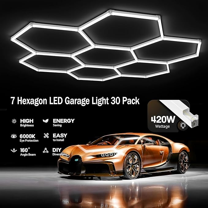 31-Lights LED Hexagon Honeycomb Shop Light, 800 Lumens Super Bright 7-Hex DIY