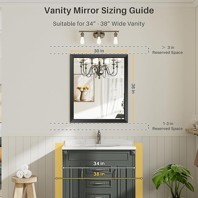 Briivue 36x30 Inch Black Bathroom Mirror