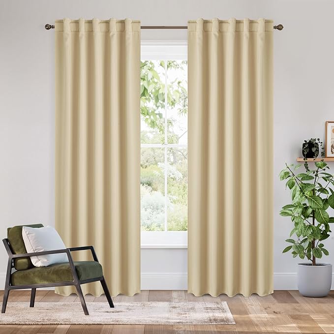 RYB HOME Bedroom Blackout Curtains 80 inches Long, 100% Blackout Thermal