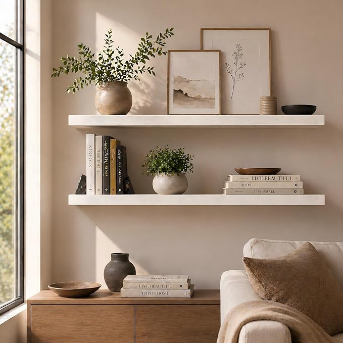 Floating Shelves 72 Inch Long 8" Deep Set of 2, Heavy Duty Wood Wall Mounted