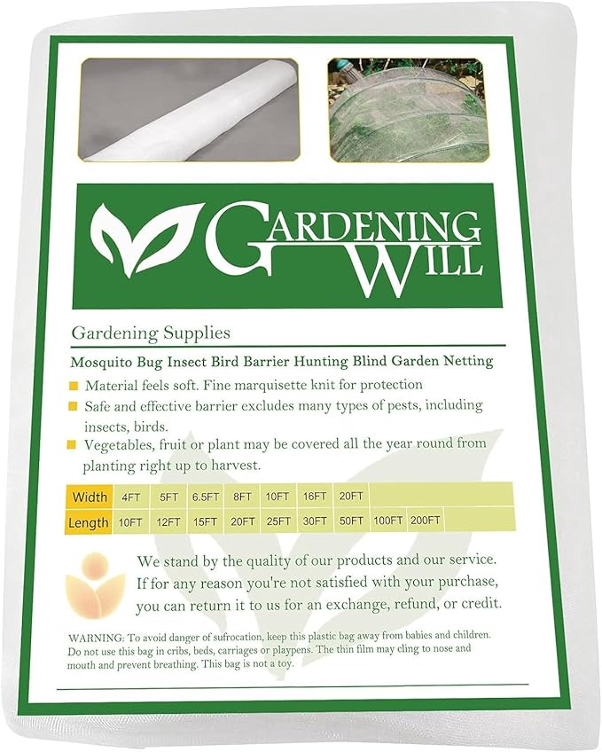 20Ft x 50Ft Mosquito Bug Insect Bird Fine Mesh Net Barrier Hunting Blind Garden Screen Netting for Protect Your Plant Fruits Flower