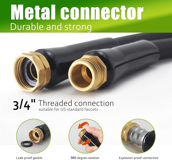 Non-Expandable Garden Hose, with 10 Function Hose Nozzle, Tough & Flexible, Lightweight, Crush Resistant Fittings, Kink & Tangle Free, Rust Proof - 2025 Model