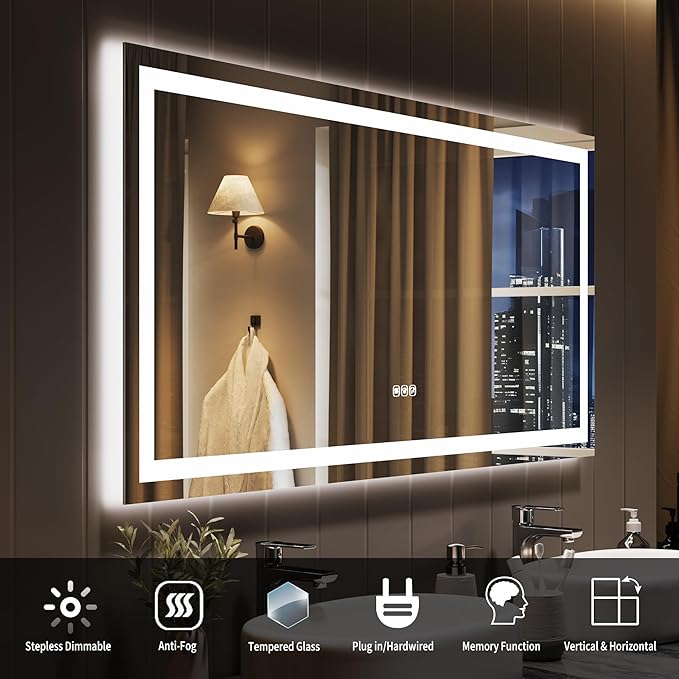 LED Bathroom Mirror 55 x 26 inch, Lighted Bathroom Vanity Mirror
