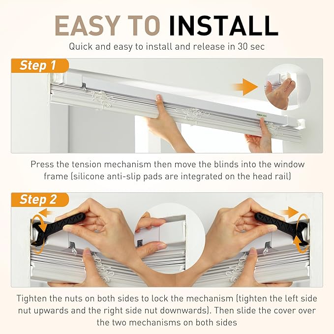 No Drill No Tool 1" Vinyl Mini Blinds, Light Filtering Horizontal Window Blinds