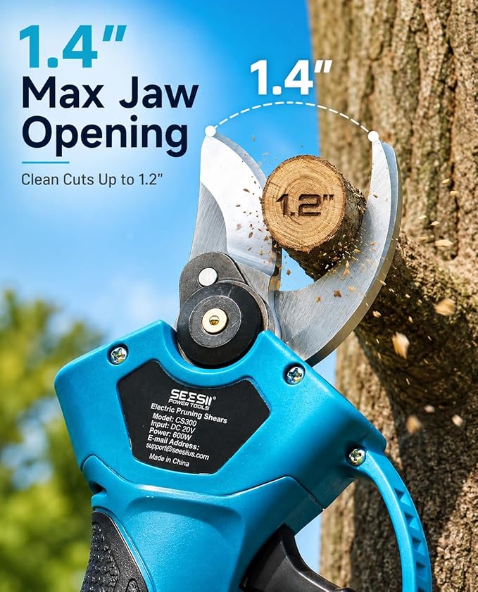 SEESII Electric Pruning Shears, 1.4" Cutting Cordless Power Pruner, 2 * 2000mAh Batteries, Brushless Motor, Extra SK5 Blade, 2 Modes Battery Powered Branch Cutter for Garden Tree Trimming