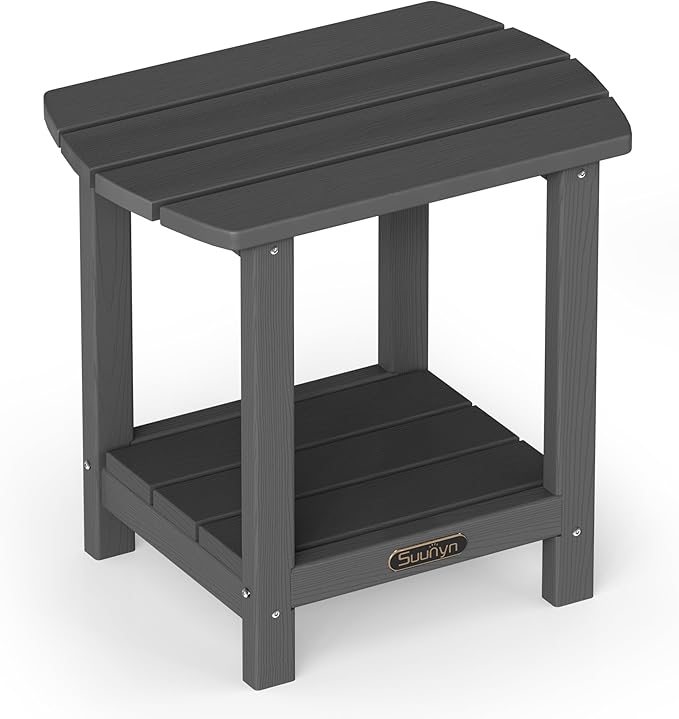 Outdoor Side Table â 2-Tier HDPE Adirondack Side Table, Sturdy Small Outdoor Tables, Weather-Resistant & Easy Assembly Patio End Tables for Garden, Balcony, Porch & Poolside (Grey)