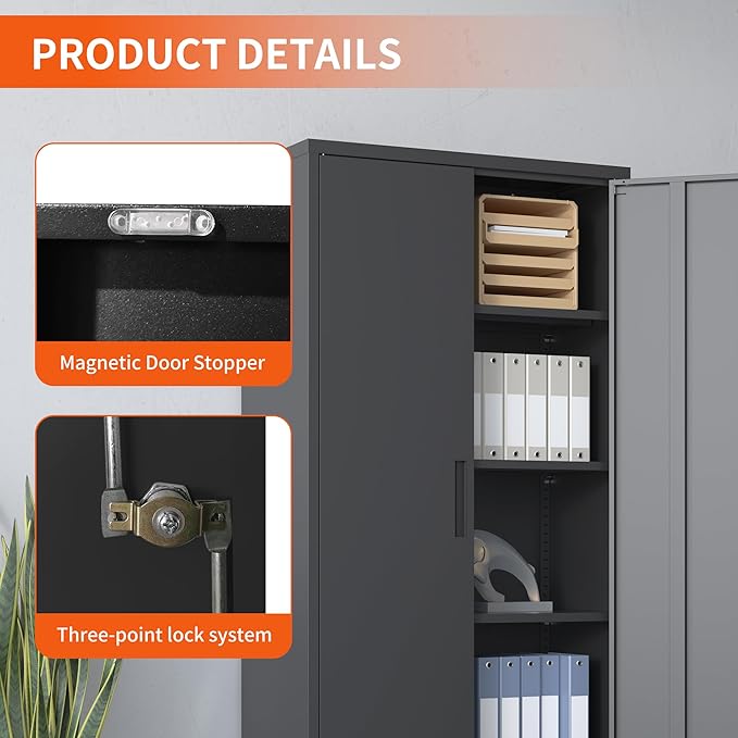 Metal Storage Cabinet with Adjustable Shelves, Garage Tool Cabinet with 2