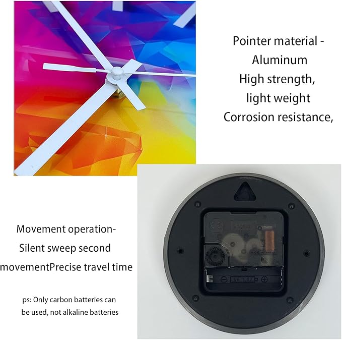 Square Glass Wall Clock Silent Analog Wall Clocks Battery Operated 12 Inch