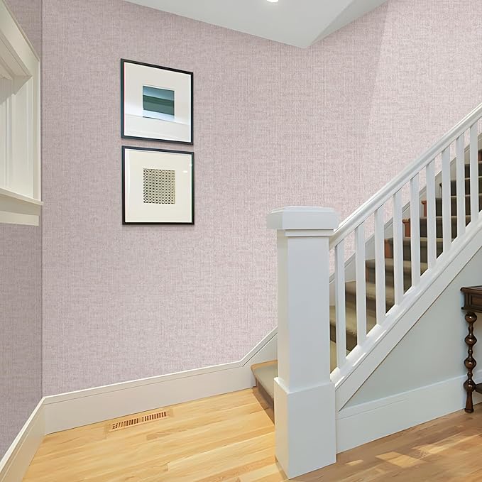 Beige Grasscloth Peel and Stick Wallpaper, Modern Textured Fabric Linen Vinyl
