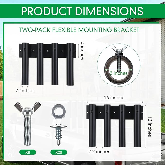 AceOrbit 8 Hole Shovel Holder for Truck Heavy Duty Trailer Tool Rack Shovel Mount 8 Holes in 2 Group Commercial Grade Metal Rack Garden Tool Storage Racks for Trimmer, Rake, Lawn, Landscape Hand Tools