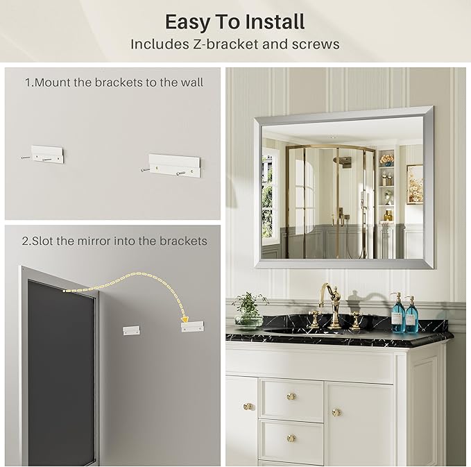 48x36 Inch Brushed Silver Bathroom Mirror