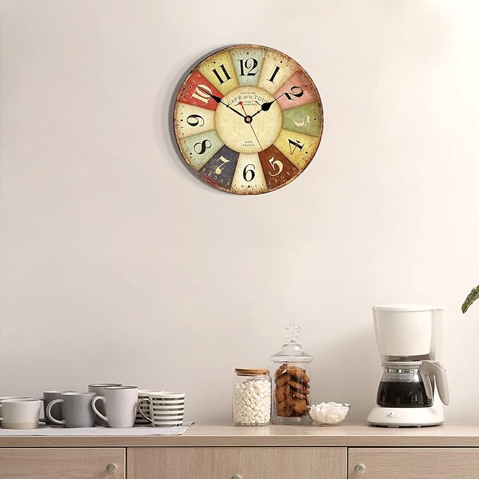 VIKMARI 8 Inch Silent Non-Ticking Wall Clock Arabic Numerals Retro Clocks