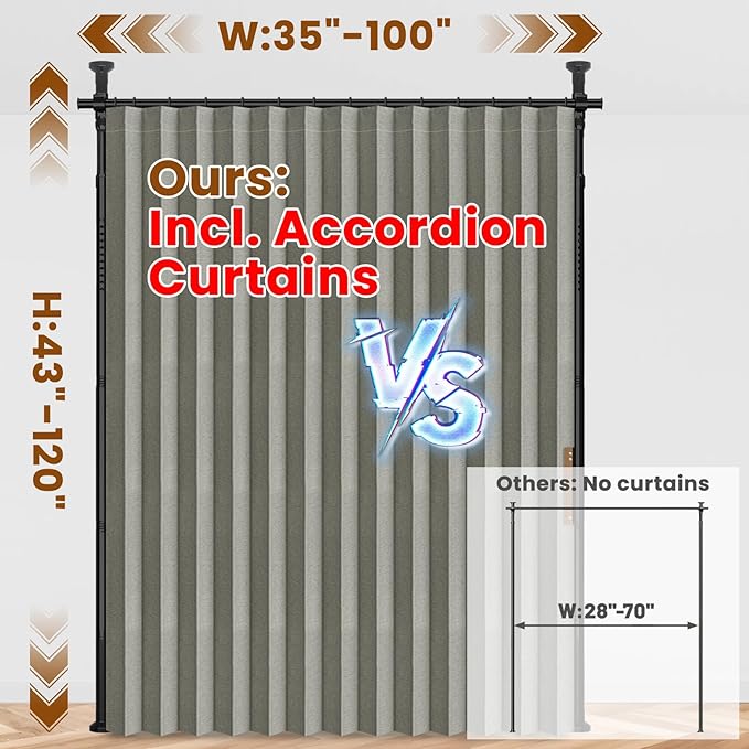 100% Blackout Room Divider Curtains Sets Grey W100 x L96 in 1 Panel No Drill
