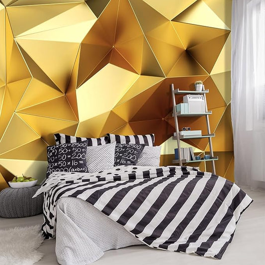 -3D Gold Geometry Fabric Wallpaper Living Room Bedroom Bathroom Modern Large