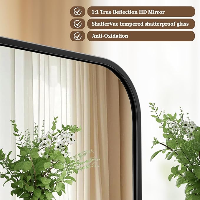 BEAUTYPEAK 30" x 40" Black Metal Frame Rectangle Vanity Mirror