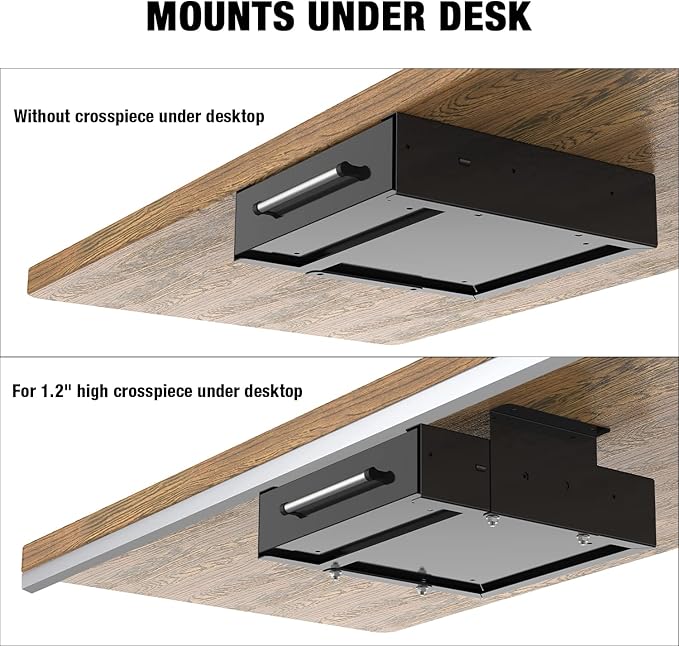 UNITEDPOWER Under Desk Drawer Storage, Pull-Out Office Hidden Counter Drawer, Metal Sliding Organizer Mount Below Table, Optional Bracket Height, Black