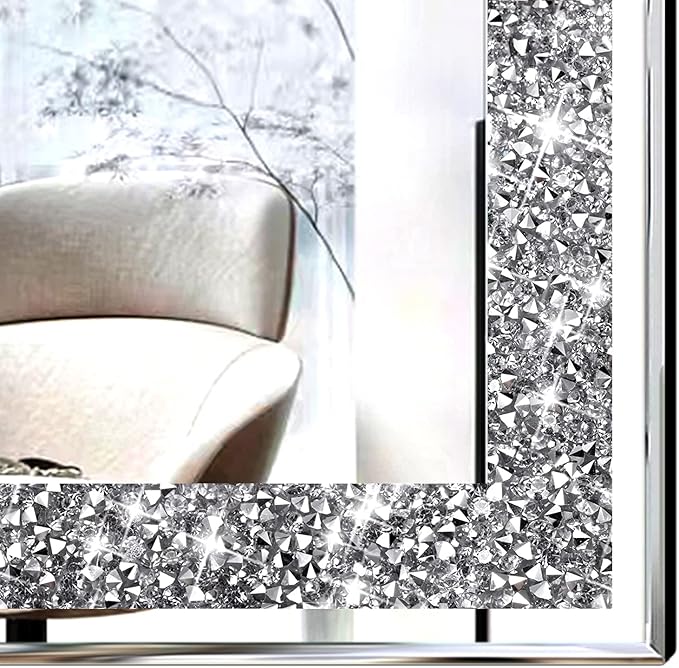 2 Piece Wall Mirrors, Crush Diamond Wall Décor Silver Decorative Mirrors