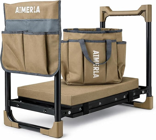 Aimerla K7 Foldable Garden Kneeler Seat, Upgraded Anti-Slip Base, 350LBS Capacity, 10.2" Wide EVA Pad & Detachable Cloud Cushion, 2-in-1 Kneeler Bench for Seniors, Gardening Gifts for Parents