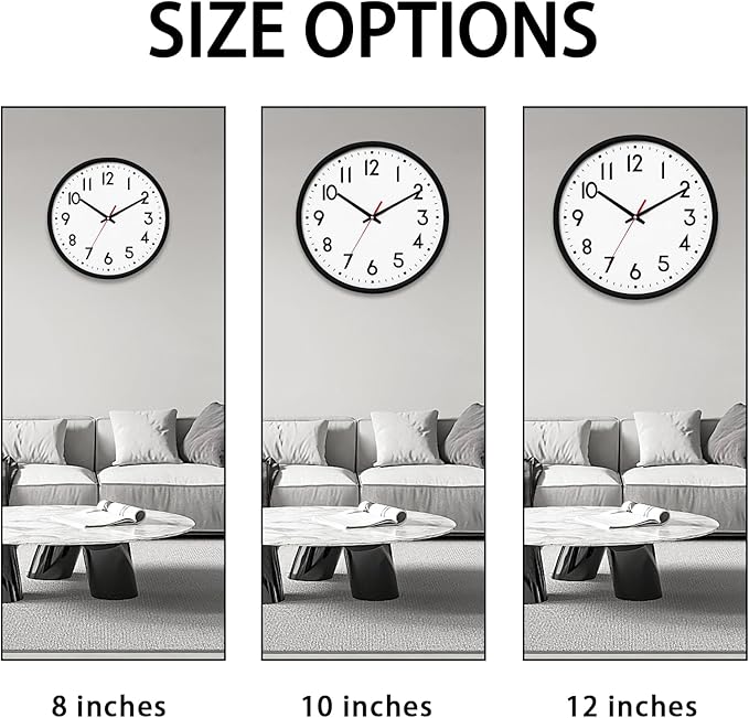 HZDHCLH Wall Clock Black, Silent Wall Clocks Battery Operated 8 Inch Modern Non
