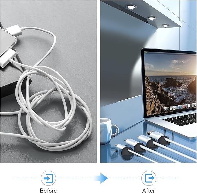 12 Pack Cable Clips, Znben Cord Organizer Holder Adhesive Cable Management Charger Wire Holder Clips for Desk, Home, Office, Car, Cubicle, Nightstand Black
