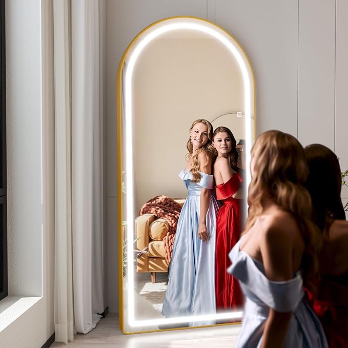 FENNIO Full Length Mirror with Lights, Free Standing Lighted Floor Mirror