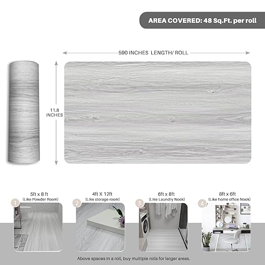 Wood Grain Peel and Stick Floor Tiles – 11.8” Width, Full Roll Length of 590" –
