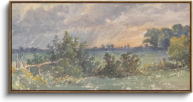 InSimSea Extra Large Framed Vintage Wall Art, Living Room Country Farmhouse Decor, Watercolor Cloud under Sky Landscape Canvas Prints, Scenery Long Picture for Bedroom Above of Bed,20x40inch