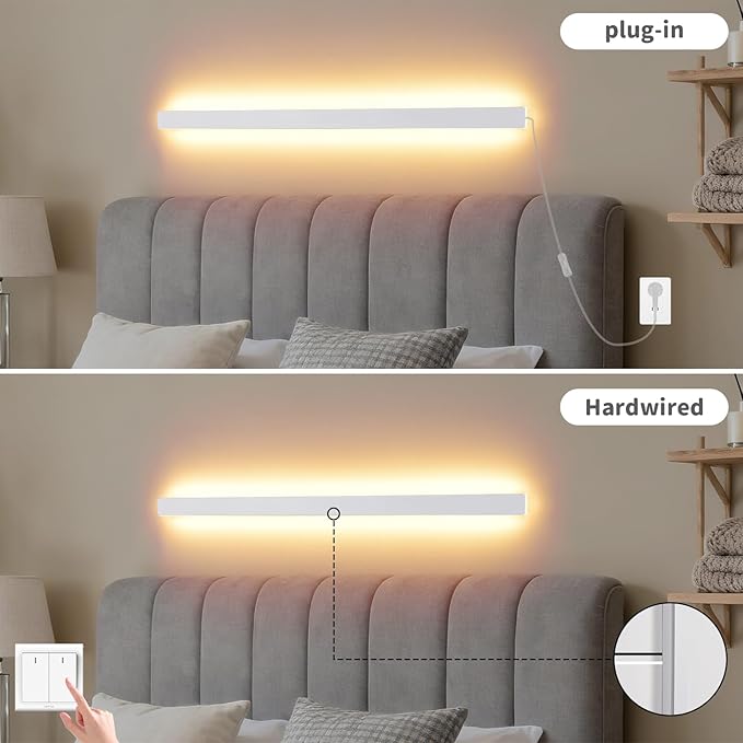 KELUOLY Modern Plug in Long Wall Sconce, 39.3" White Matte LED Wall Lights