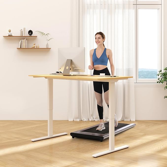 FLEXISPOT E3 Dual Motor 60 x 24 Electric Standing Desk Sit Stand Up Desk, Holds 220 lbs, Adjustable Height w/Memory Presets, One-Piece Maple Desktop & White Frame, Ships in 2 Boxes