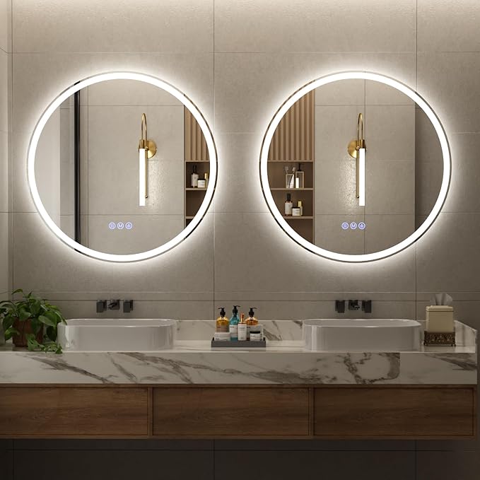 BEAUTYPEAK 28x28 LED Round Bathroom Mirror