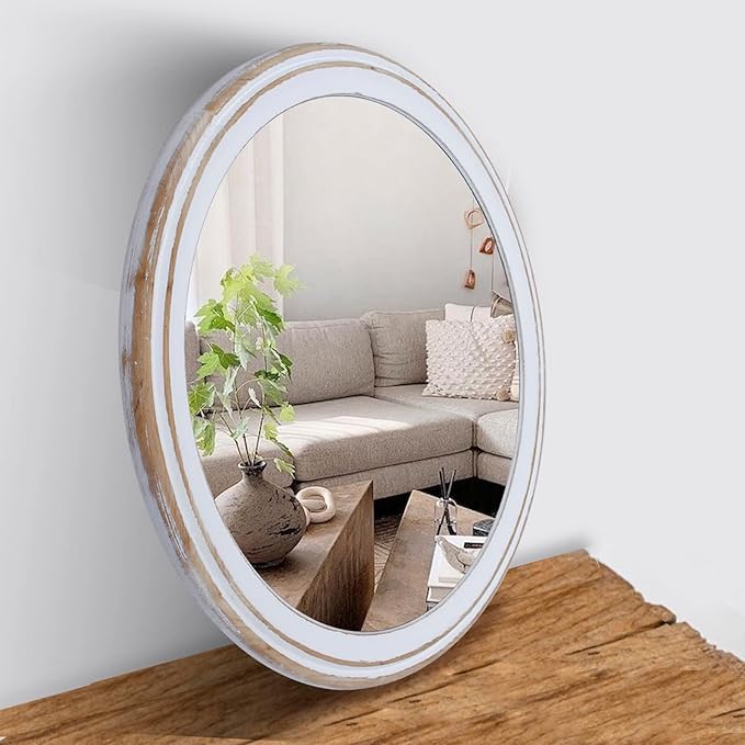 Reflinto 30 Inch Rustic Farmhouse Wooden Round Mirrors