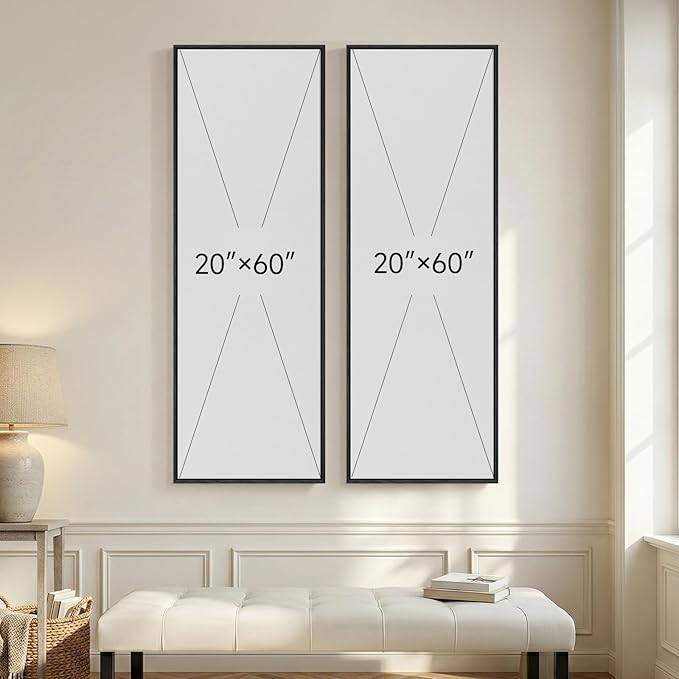 Long Narrow Framed Neutral Abstract Vertical Wall Art