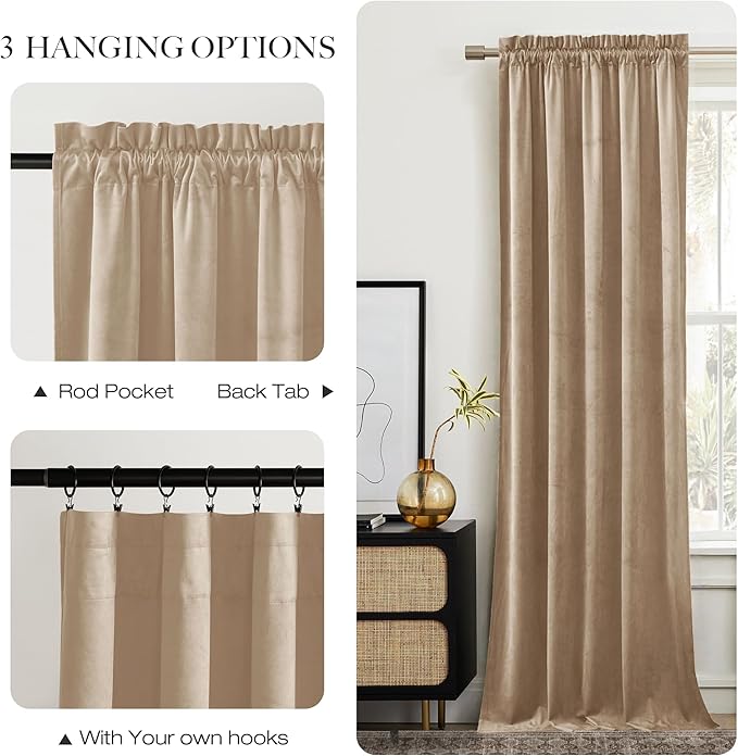 NICETOWN Thick Beige Velvet Drapes