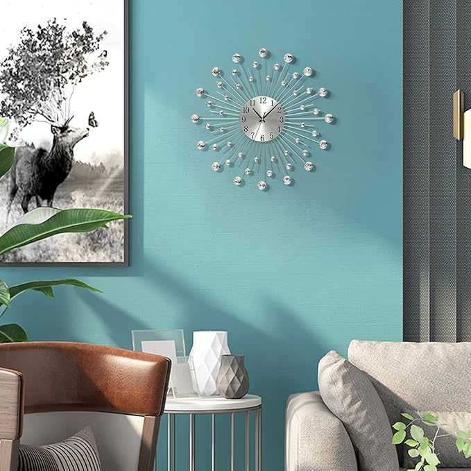 Large Metal Decorative Wall Clocks Silent Non-Ticking, Bling Shining Modern Art