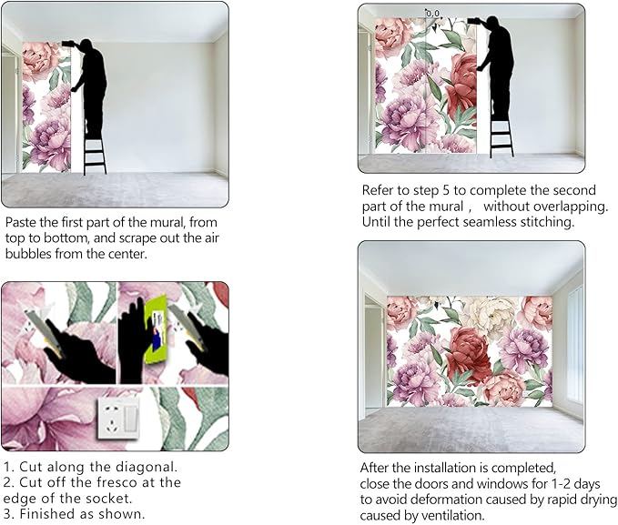 Pink Peony Flowers Mural Bedroom Peony Floral Wallpaper Room Decor Living Room