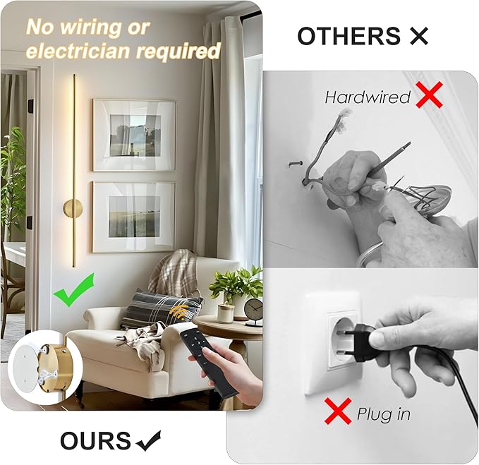 Battery Operated Modern Wall Sconces Set of Two, Rechargeable Wireless Wall