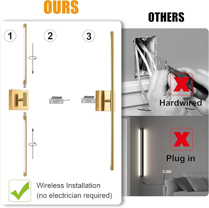 Morauroral 36 Inch Battery Operated Wall Sconces Set of 2, Dimmable Battery