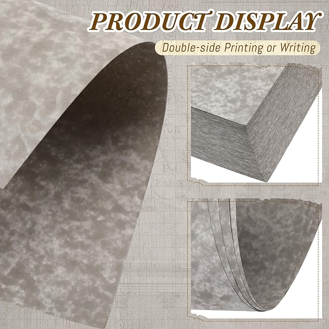 Epakh 200 Pcs Old Age Parchment Paper 8.5 x 11 Inch Standard Letter Vintage Colored Old Parchment Semblance Double Side Printing Paper (Khaki Gray)
