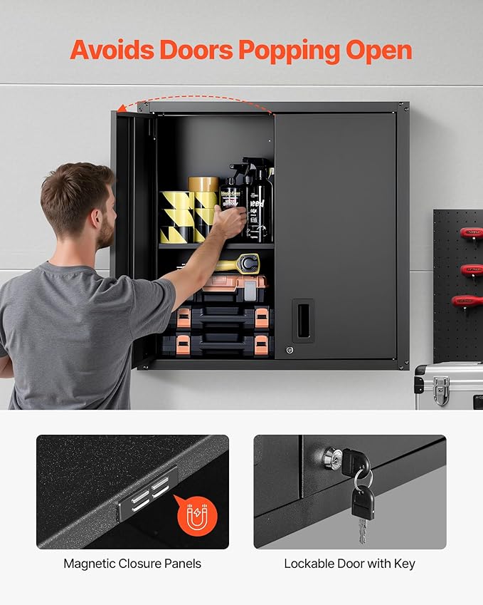 VEVOR Metal Wall Cabinet, 30W x 12.2D x 30H Inch, Steel Floating Hanging