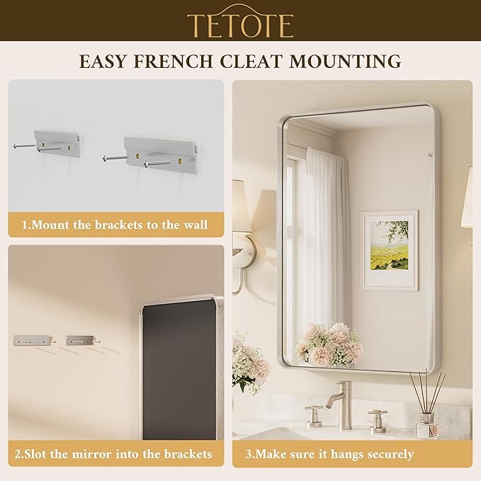 TETOTE Brushed Nickel Bathroom Mirror 40 x 24 Inch