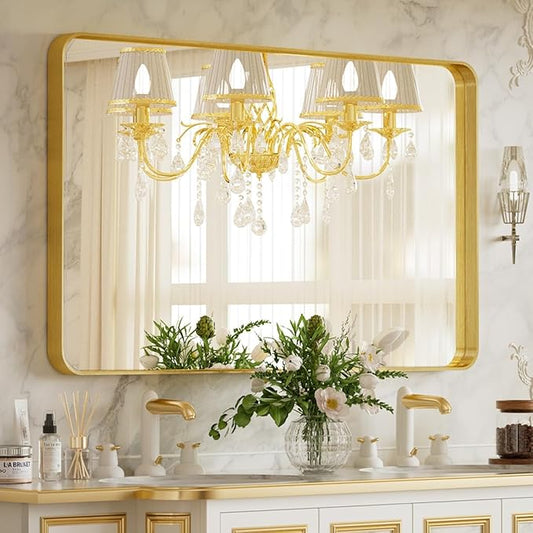 VooBang Bathroom Mirror 24x32 inch, Modern Round Corner Bathroom Vanity Mirror