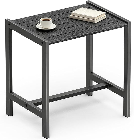 Small Outdoor Table Black Patio Side Table with Storage, Square Metal Porch End Table, Weather Resistant Adirondack Side Table for Pool, Balcony and Backyard