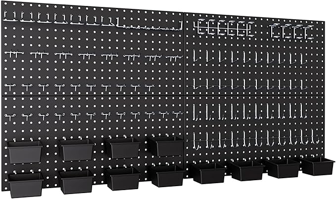 INCLY 158PCS Metal Pegboard Wall Organizer, 48x24 Inch Black Pegboard Panels