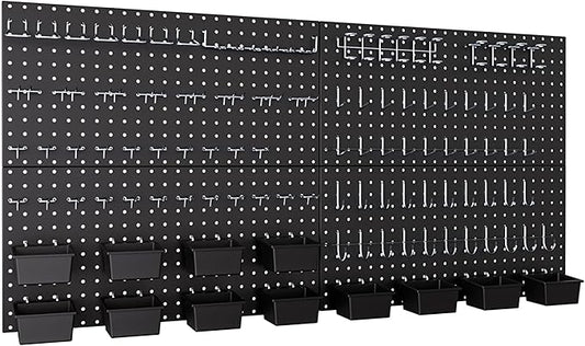 INCLY 158PCS Metal Pegboard Wall Organizer, 48x24 Inch Black Pegboard Panels