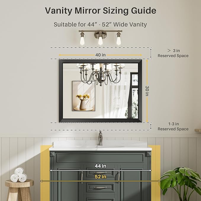 Briivue 40x30 Inch Black Bathroom Mirror