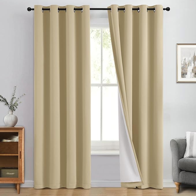 Yakamok 100% Blackout Curtain Panels 96 inches Cold and Light Blocking Drapes