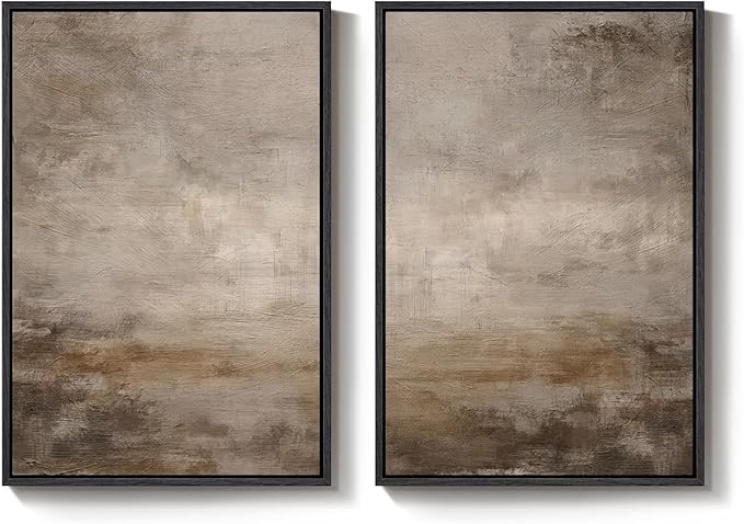 Large Framed Neutral Abstract Wall Art Set of 2