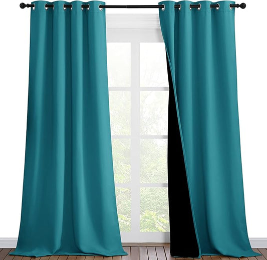 NICETOWN Peacock Teal Blackout Curtains 90 inches Long, Full Light Blocking