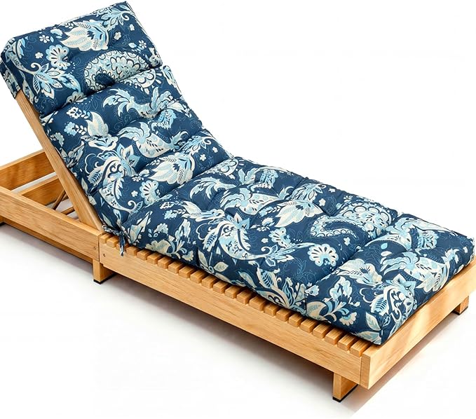 Outdoor Lounge Chair Cushions, Chaise Lounge Chair Cushions Replacement for Patio Furniture with Ties Waterproof Fabric Pool Chasie Cushion 74.4 x 22 x 4.7 Inches Damascus